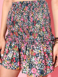 STREET 9 Women Pink & White Printed A-line Smocked Skirt