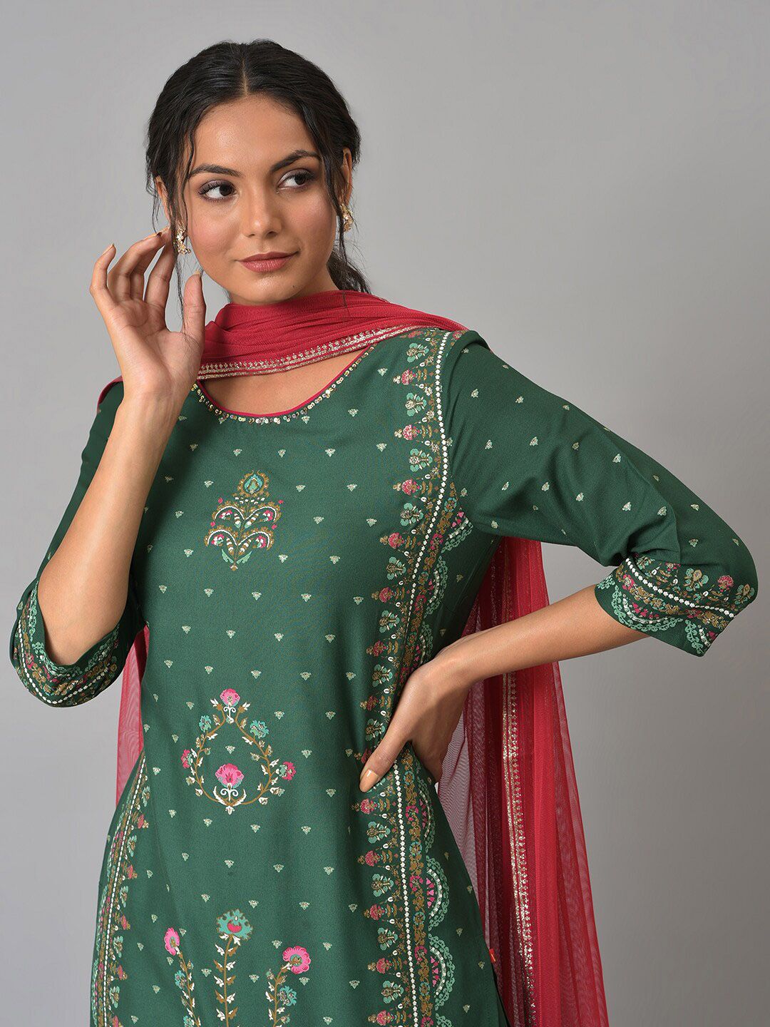 W Women Floral Printed Kurta with Sharara & With Dupatta