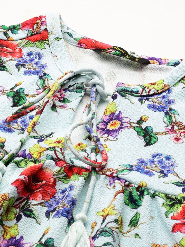 DressBerry Floral Print Tie-Up Neck Top