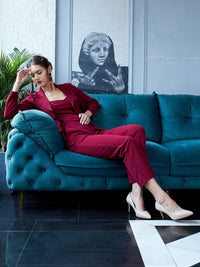 Athena Women Maroon 3 Piece Blazer Co-Ords Set