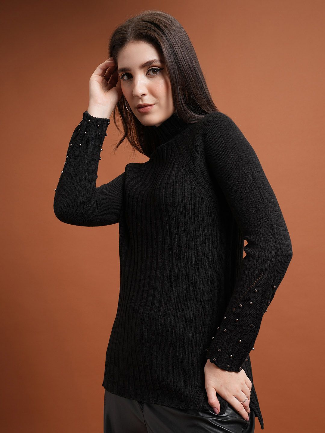 Tokyo Talkies Mock Collar Drop Shoulder Sleeves Oversized Acrylic Sweatshirt