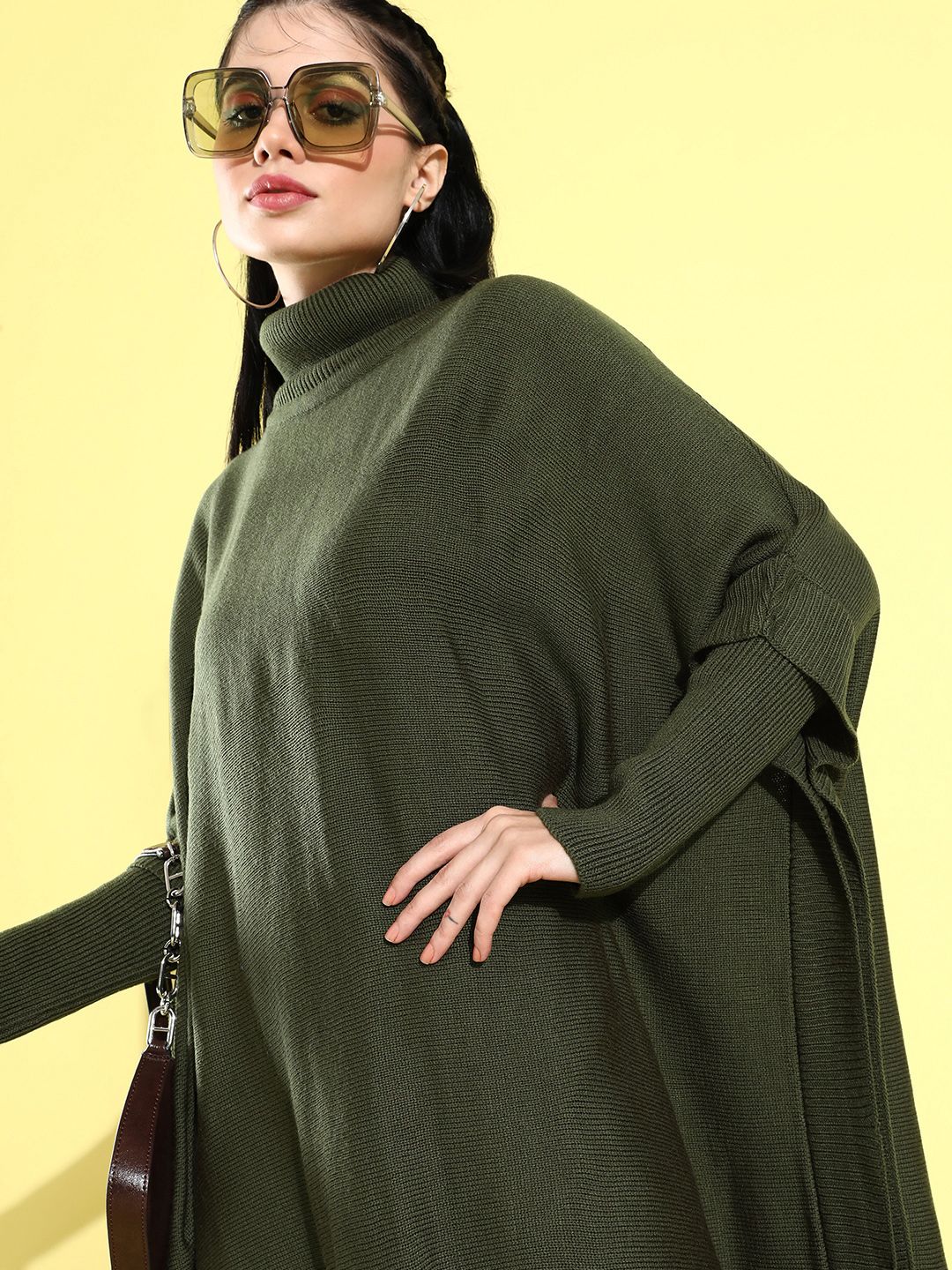 DressBerry Women Turtle Neck Longline Poncho