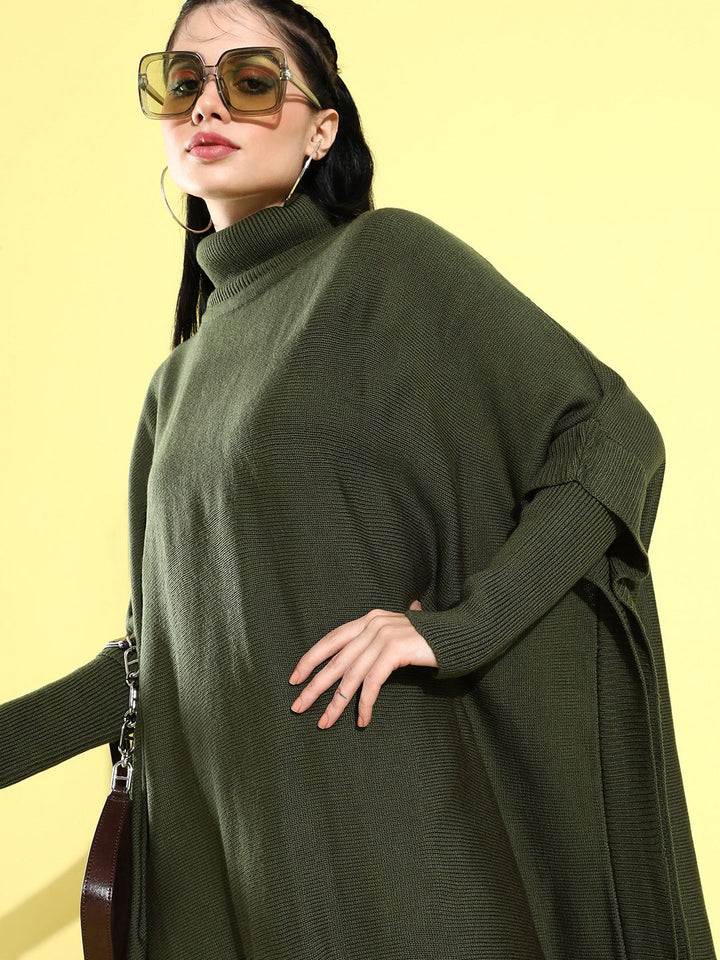 DressBerry Women Turtle Neck Longline Poncho