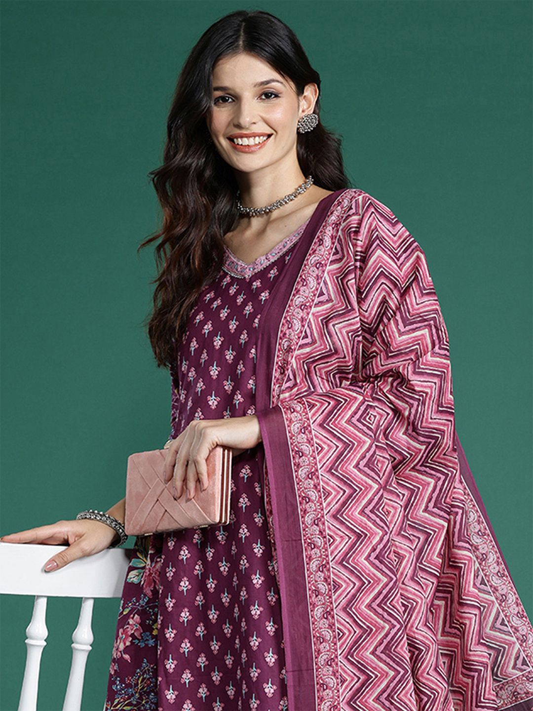 Indo Era Floral Printed  Gotta Patti Pure Cotton Kurta With Trousers & Dupatta