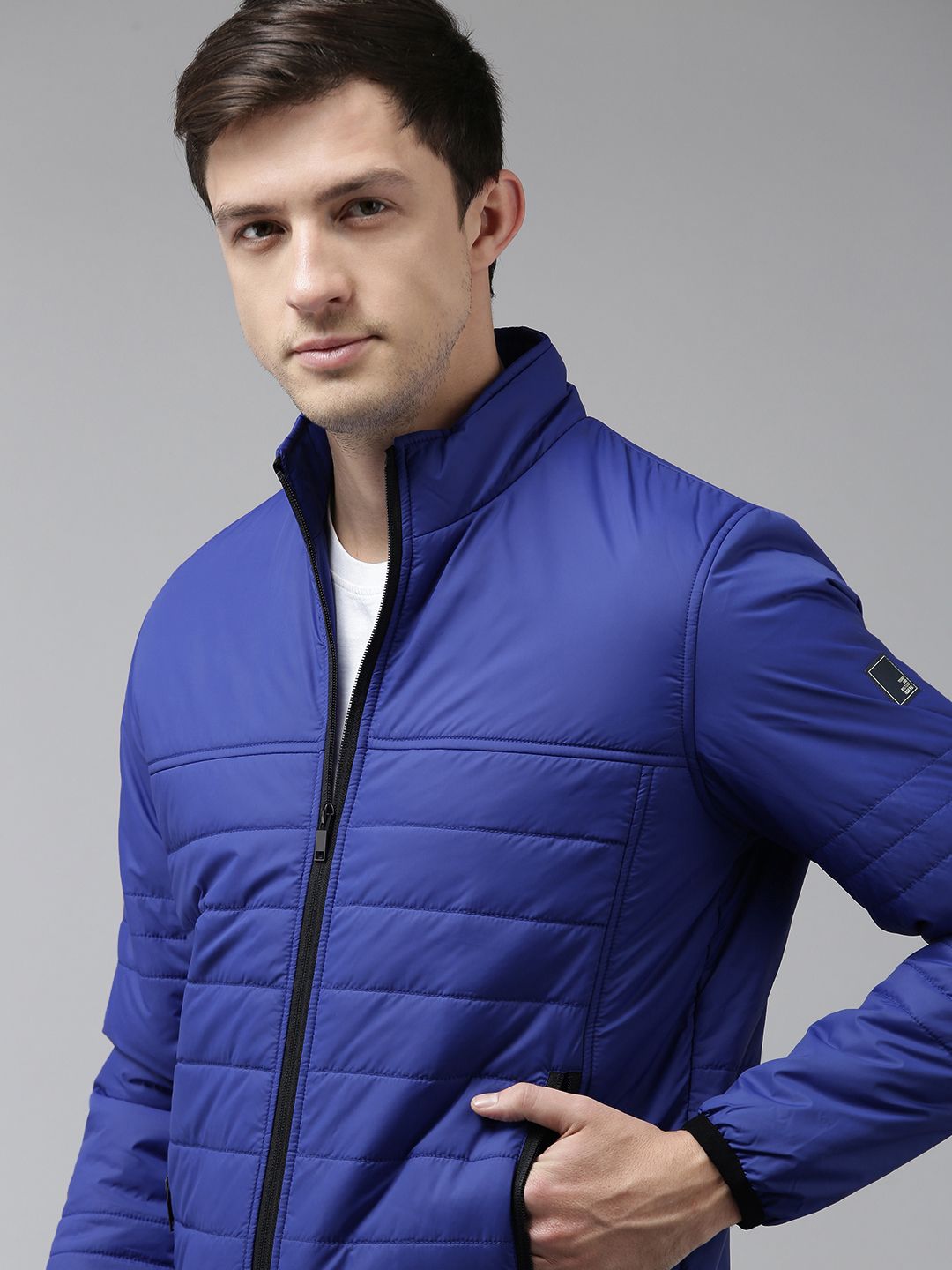 SPYKAR Men Blue Solid Padded Jacket
