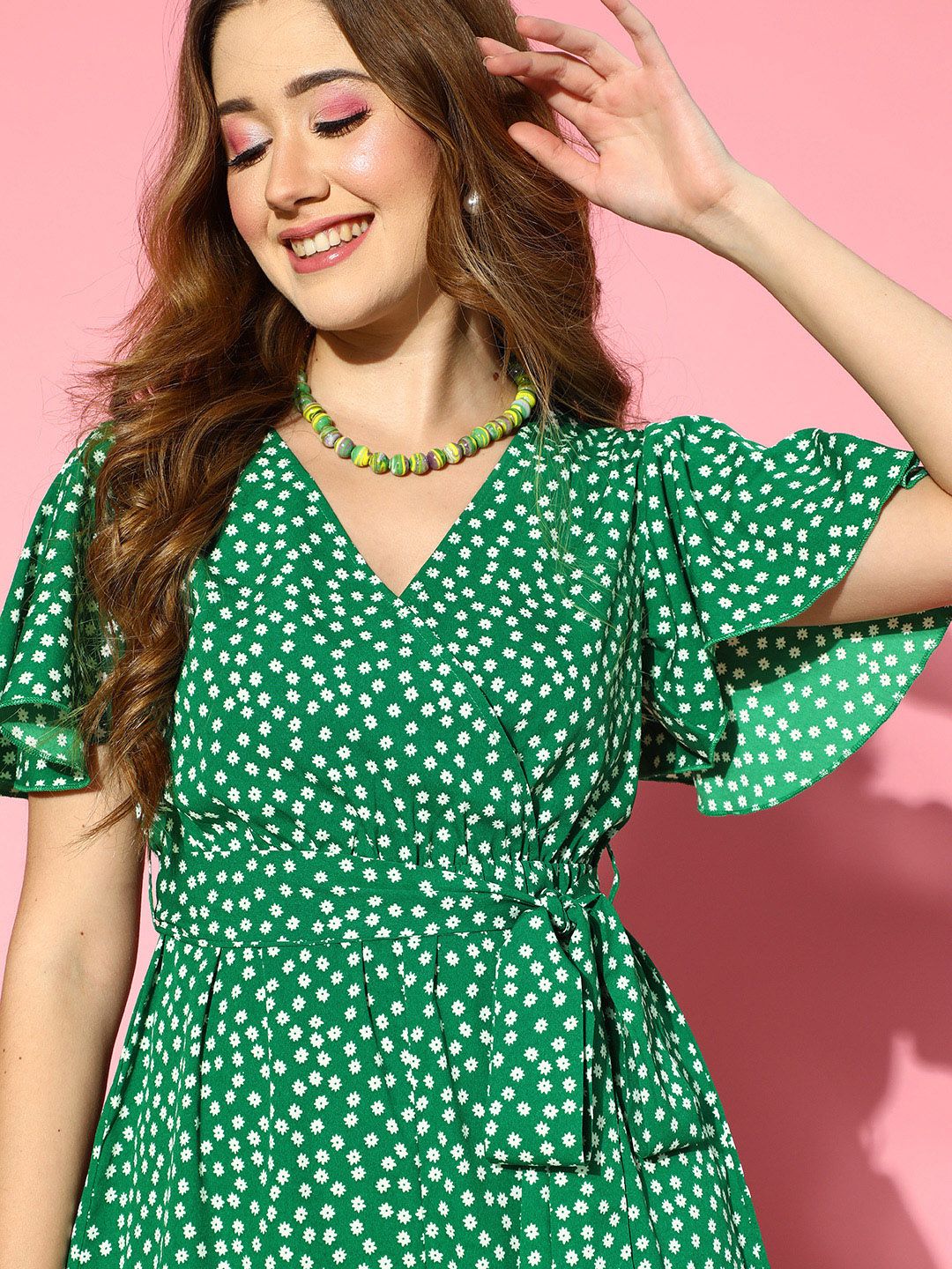 Berrylush Women Gorgeous Green Printed Playsuit