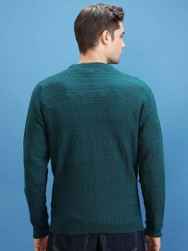 HIGHLANDER Self Design Open Knit Acrylic Pullover Sweater