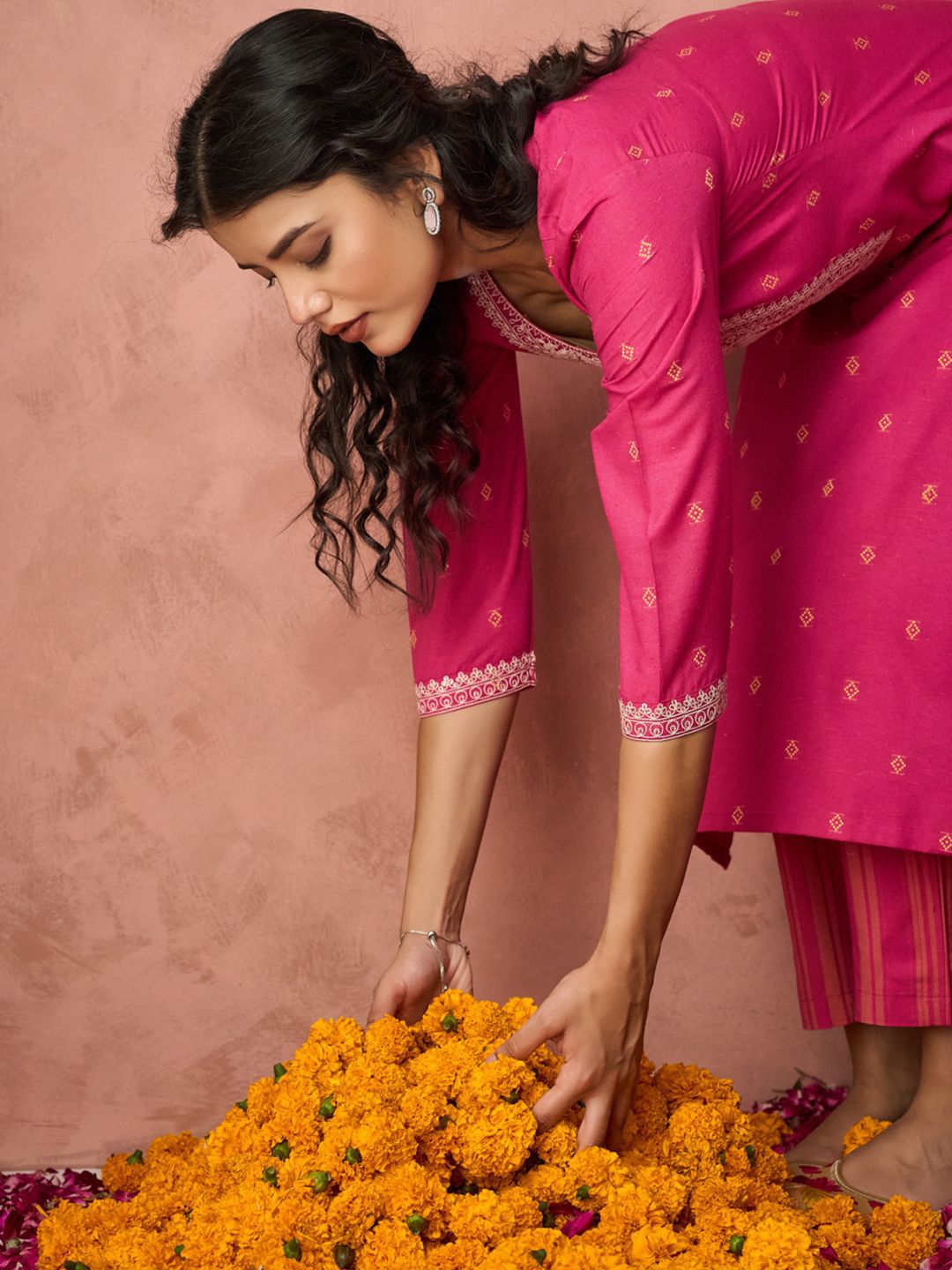 KALINI Ethnic Motifs Embroidered Straight Kurta With Trousers And Dupatta