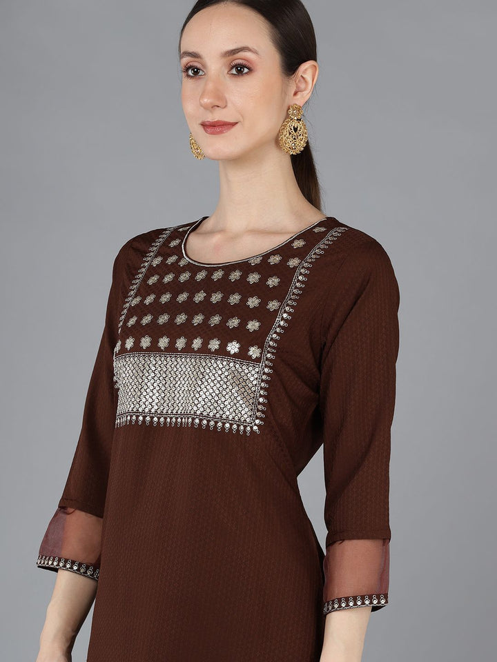 KALINI Ethnic Motifs Yoke Design Regular Sequinned Kurta With Trousers & Dupatta