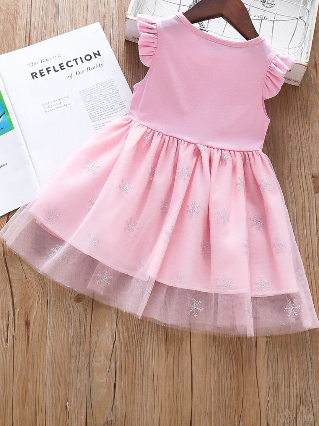 YK Girls Summer Princess Printed Flutter Sleeves Cotton Bow Detail Dress