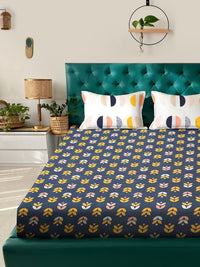 Myntra Elegant Homes Blue & Yellow Floral 300 TC King Bedsheet with 2 Pillow Covers