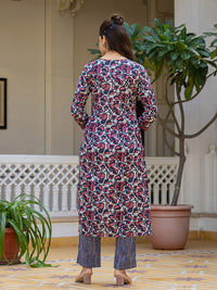 KALINI Floral Printed V Neck Straight Kurta With Trousers & Dupatta