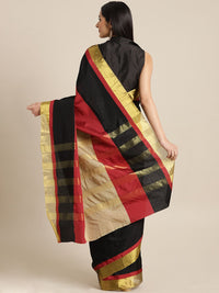 Saree mall Black & Red Striped Art Silk Saree