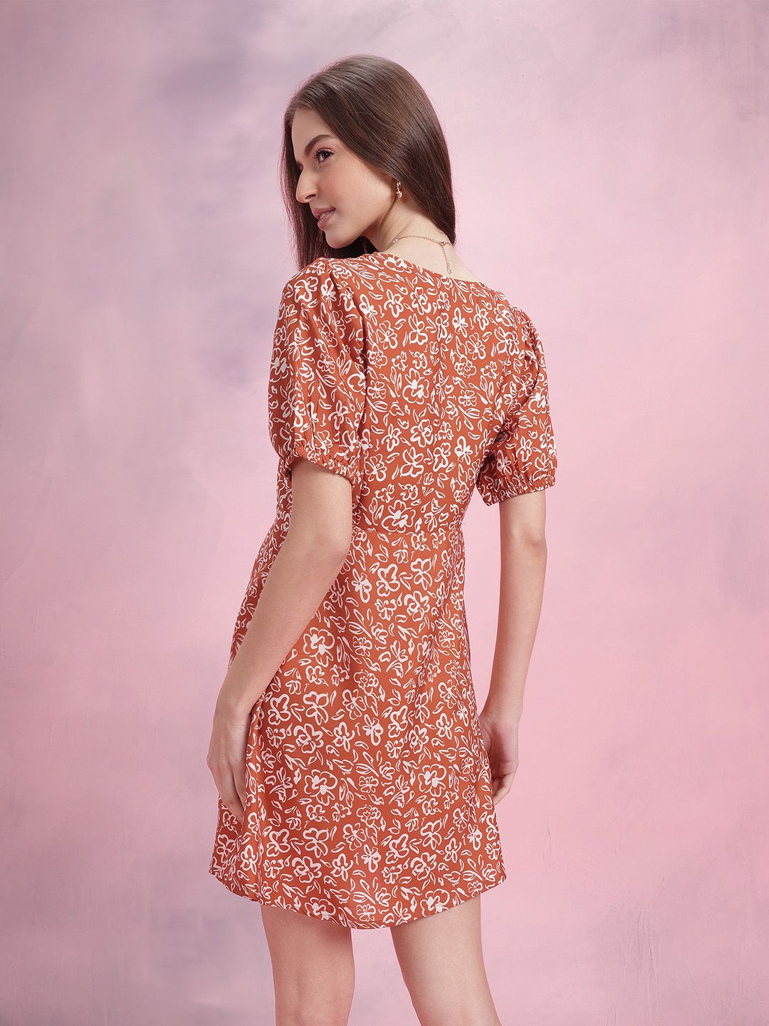 DressBerry Printed Puff Sleeve A-Line Dress