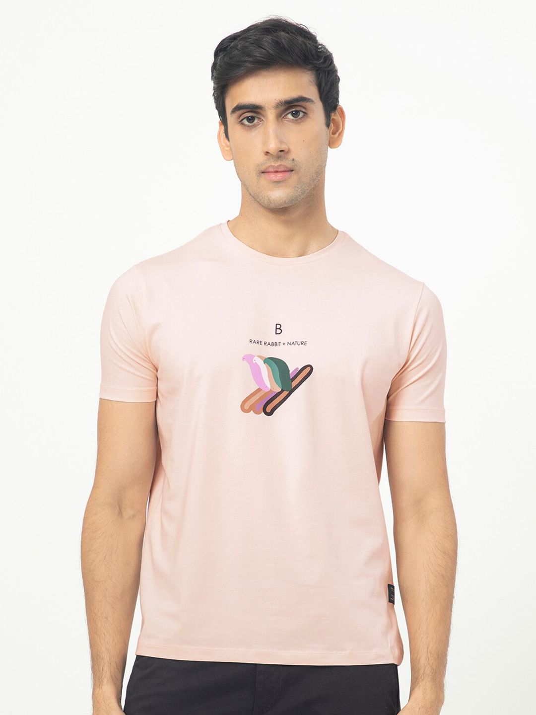 RARE RABBIT Men Erdon Round Neck Slim Fit Cotton T-Shirt