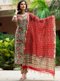 KALINI Floral Printed Regular Straight Kurta wWith Trousers & Dupatta