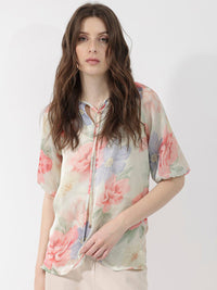 RAREISM Floral Print Tie-Up Neck Top