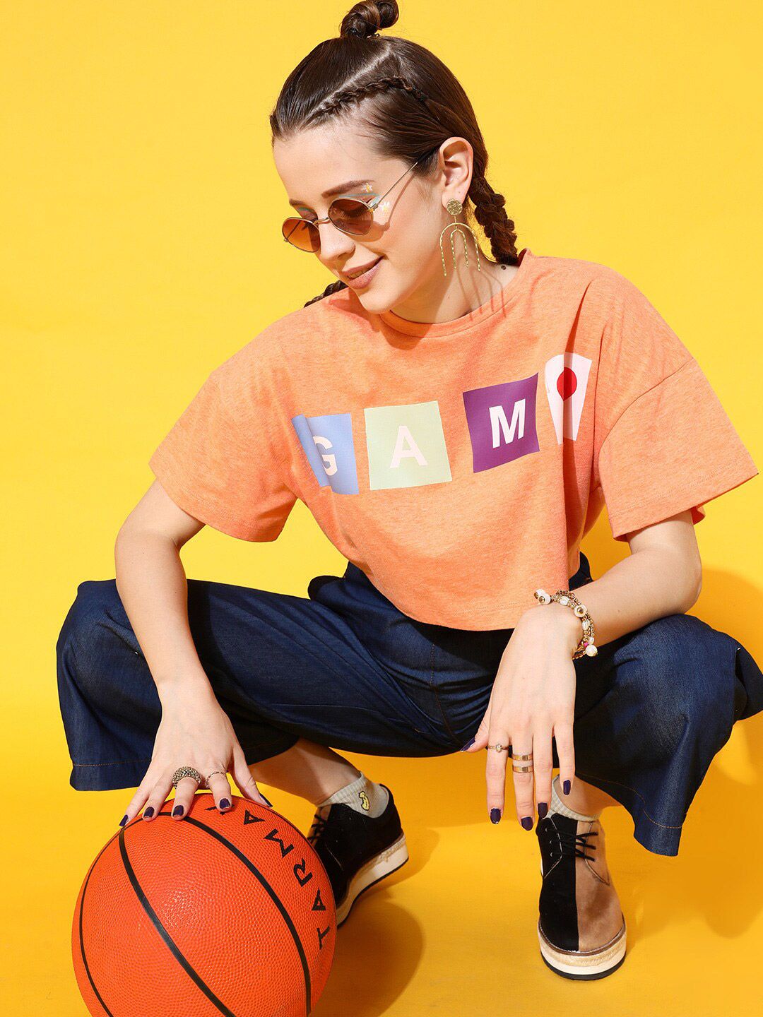 STREET 9 Women Charming Peach Typography Tshirt