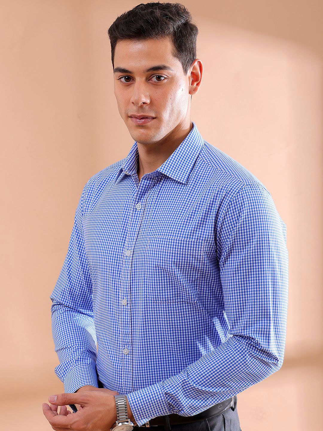 The Indian Garage Co. X Luxe Men Slim Fit Micro Checks  Formal Shirt