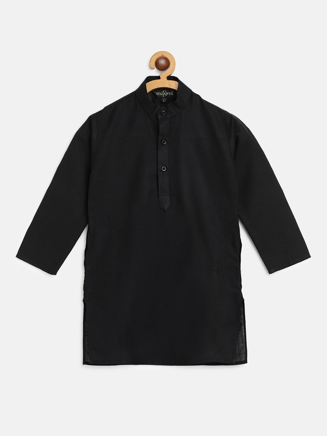 SOJANYA Boys Black Solid Band Collar Kurta