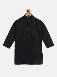 SOJANYA Boys Black Solid Band Collar Kurta