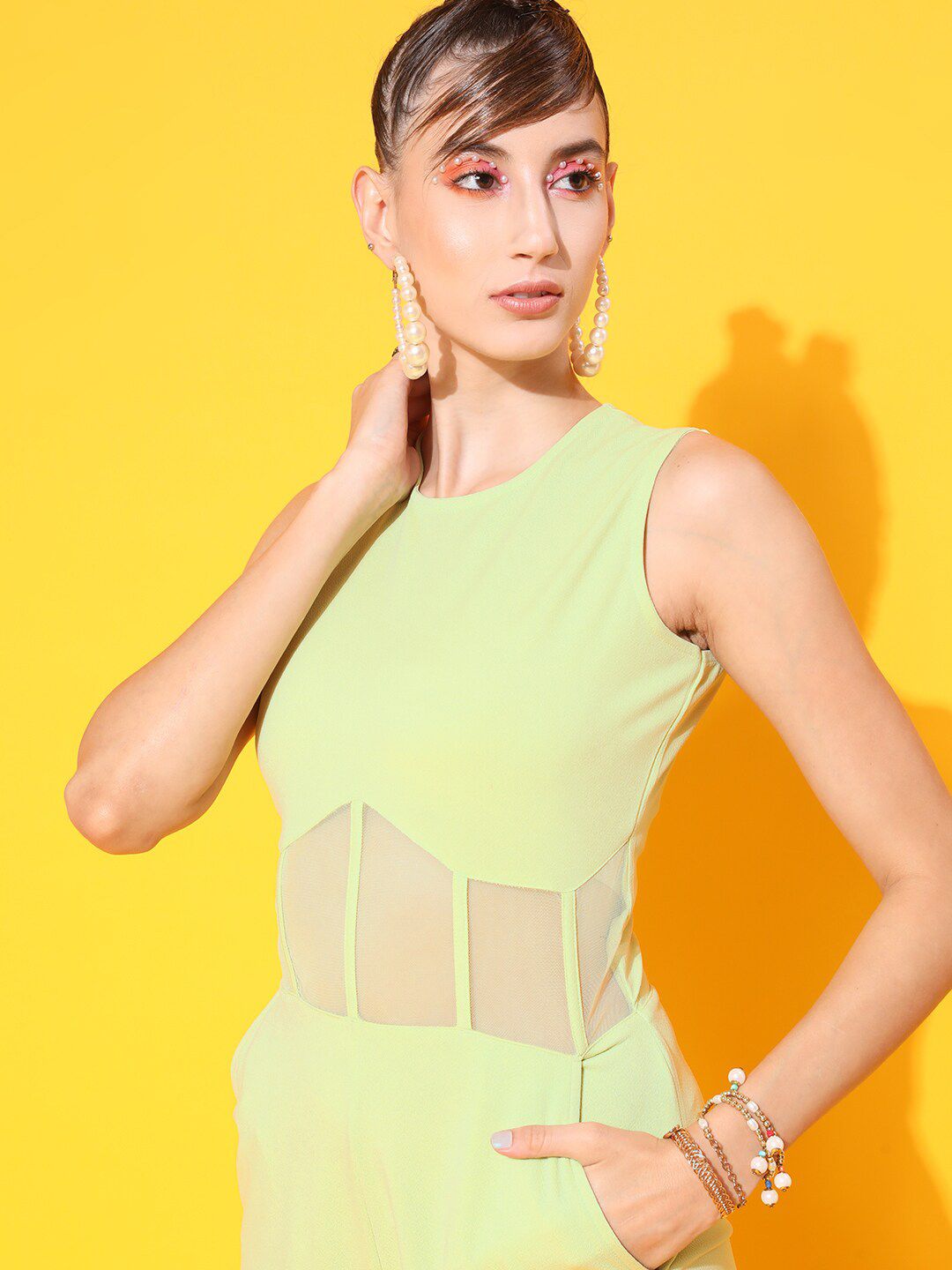 STREET 9 Women Lime Green Solid Corset Jumpsuit