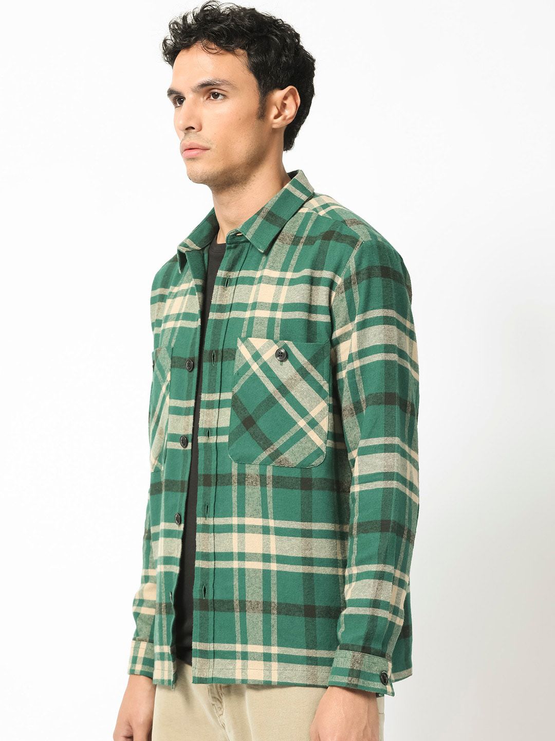RARE RABBIT Men Nero Geometric Checked Longline Tailored Shacket