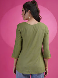 KALINI Embroidered Round Neck Patch Work Straight Kurti