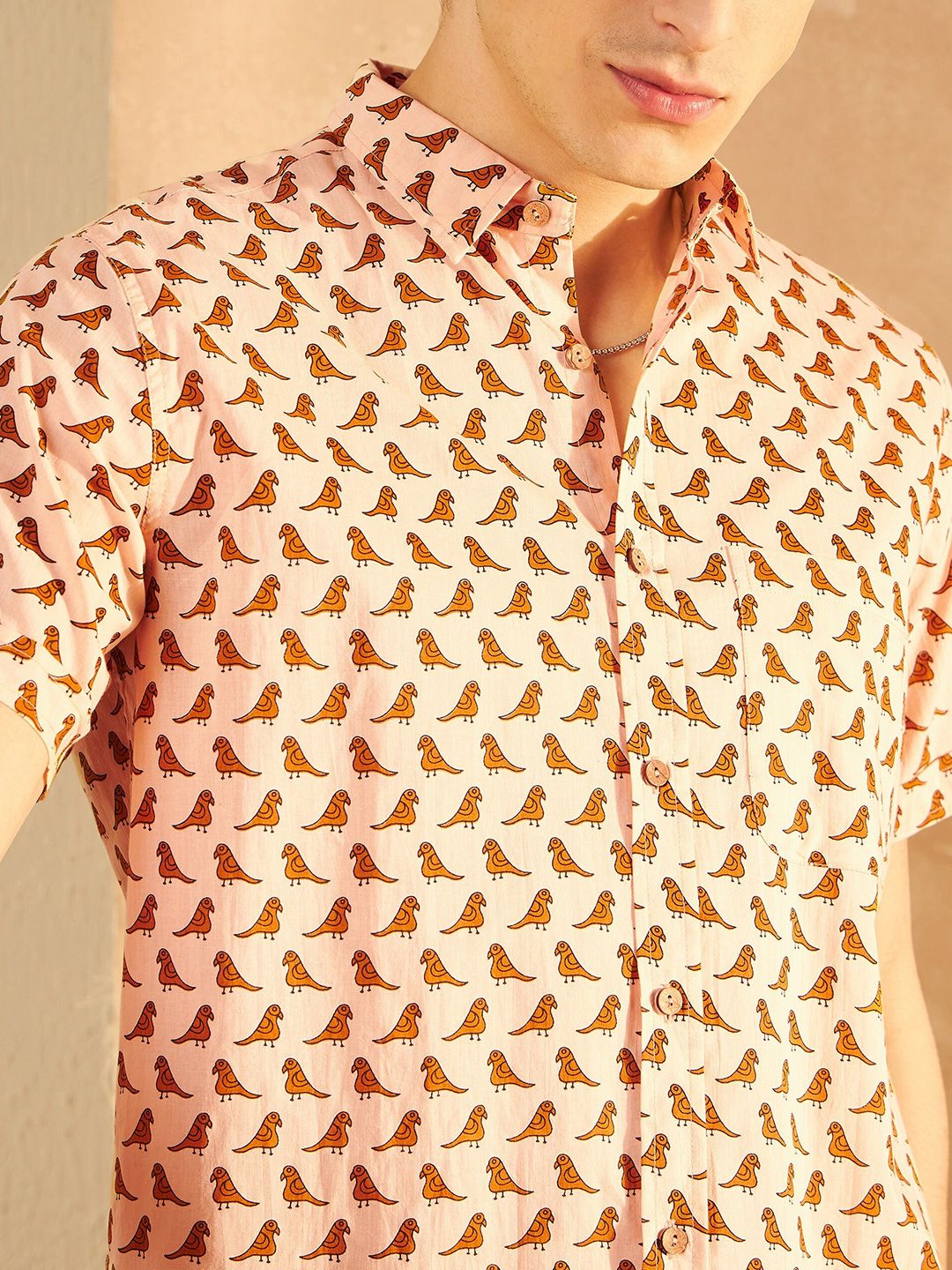 DENNISON Smart Ethnic Motifs Printed Spread Collar Cotton Oversized Lightweight Shirt