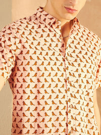 DENNISON Smart Ethnic Motifs Printed Spread Collar Cotton Oversized Lightweight Shirt