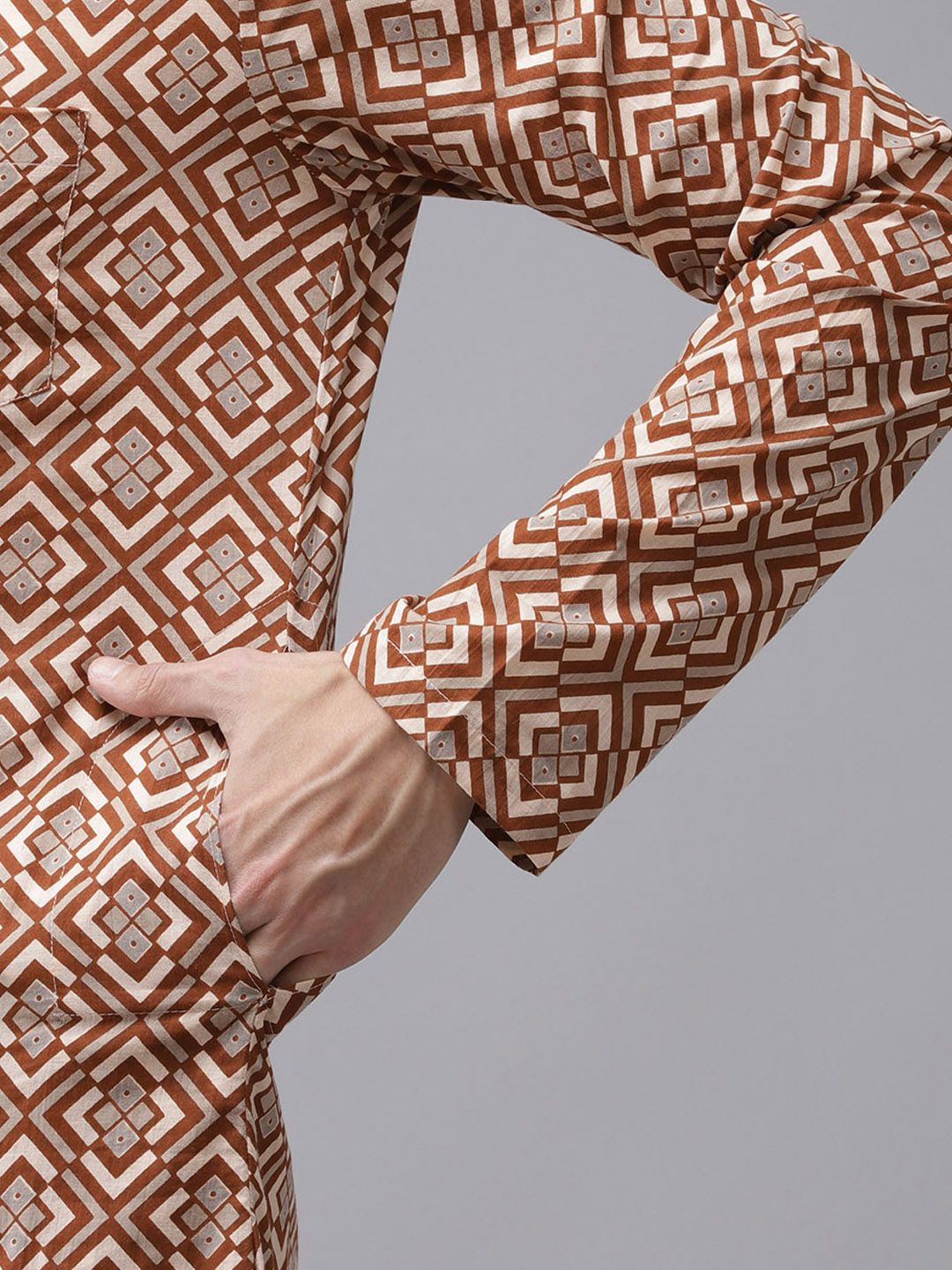 See Designs Men Beige Printed Regular Pure Cotton Kurta with Pyjamas