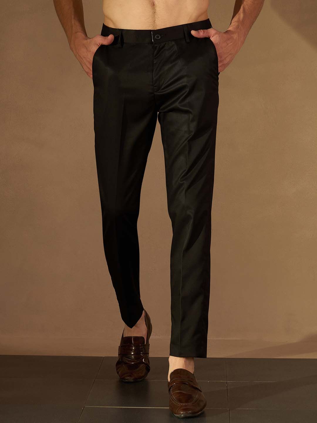 DENNISON Men Black Smart Tapered Fit Formal Trousers