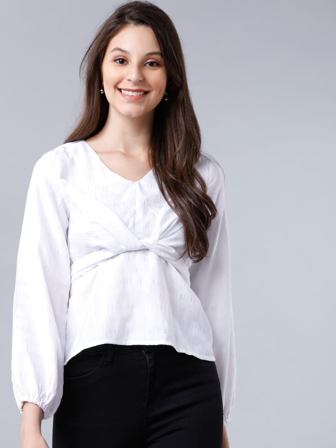 Tokyo Talkies Women White Solid Empire Top