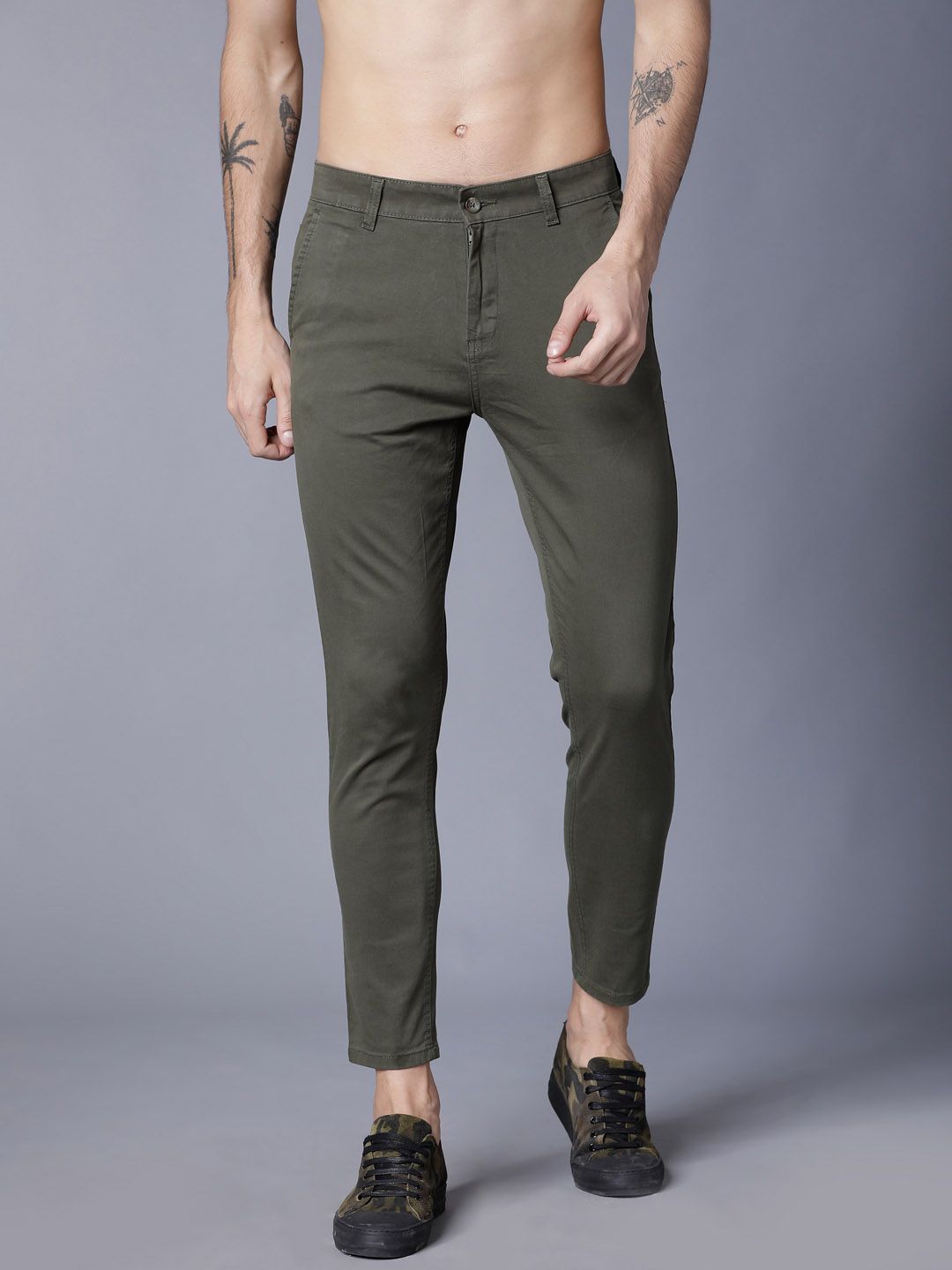 HIGHLANDER Men Olive Green Tapered Fit Chinos
