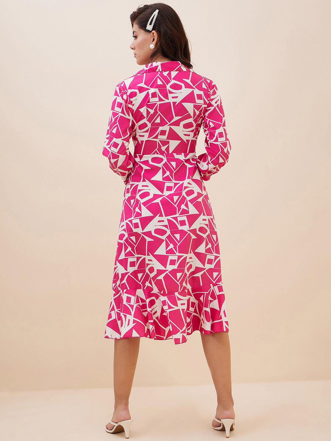 Antheaa Geometric Printed Shirt Style Midi Dress