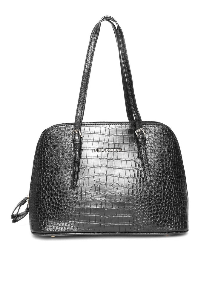 Lino Perros Black Croc Textured Shoulder Bag