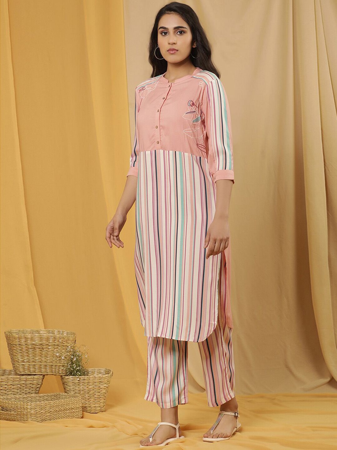 W Striped Printed Straight Kurta with Trouser