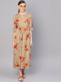 Gerua By Libas Women Off-White  Brown Striped Maxi Dress