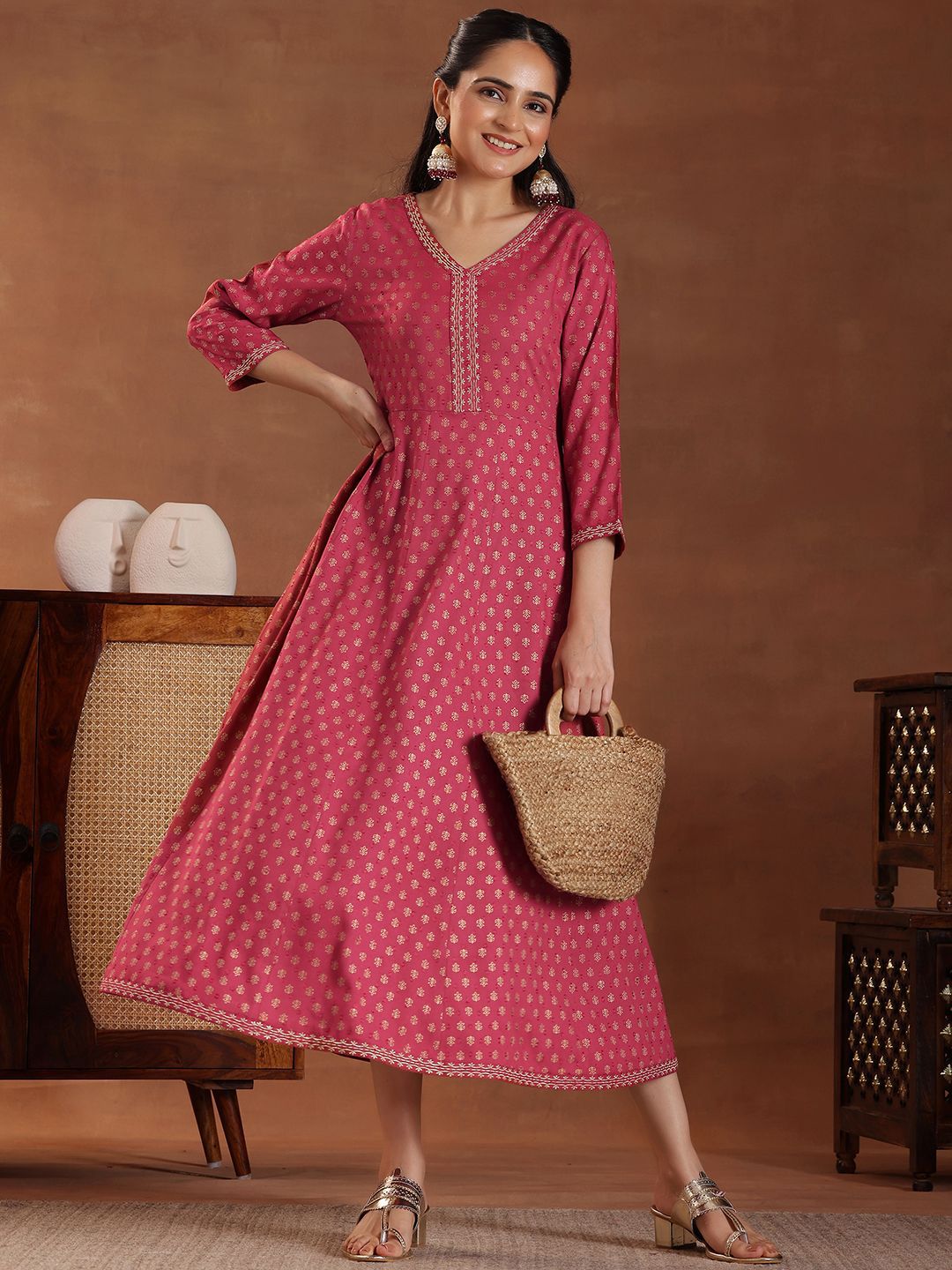 Libas Ethnic Motifs Print A-Line Midi Dress