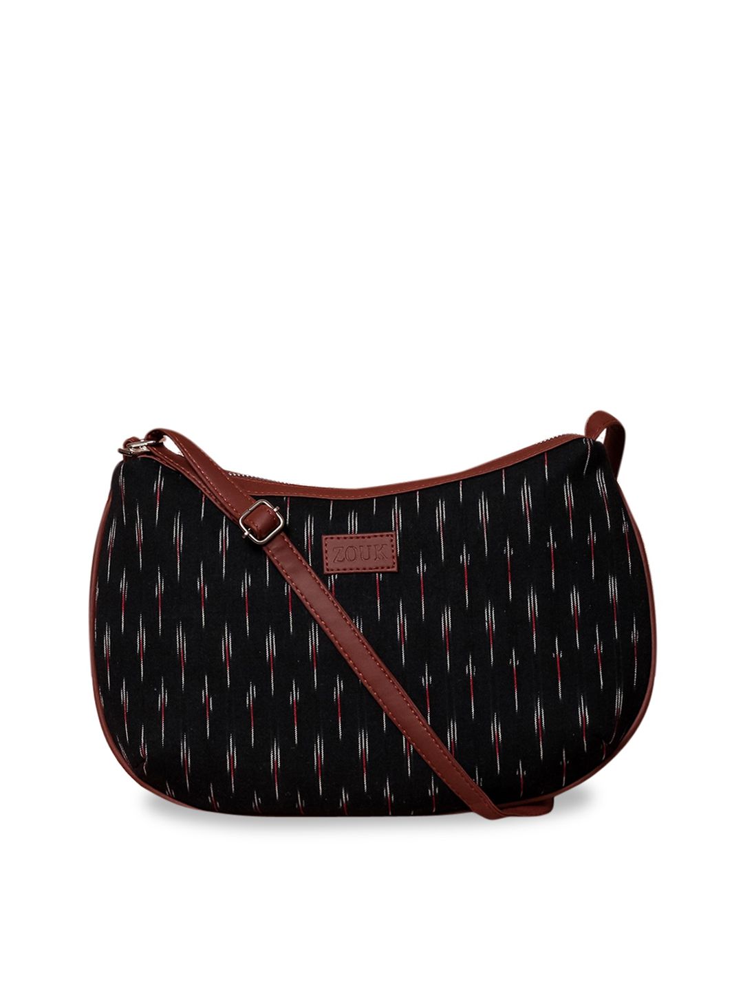 ZOUK Black & Grey Ikat Printed Half Moon Sling Bag