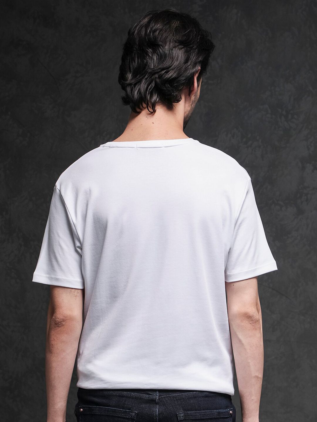 RARE RABBIT Men Azul Round Neck Cotton Slim Fit T-Shirt
