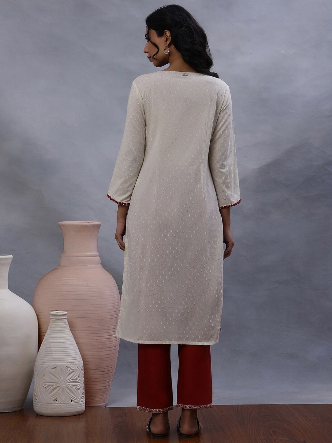 W Women Embroidered Mirror Work Kurta
