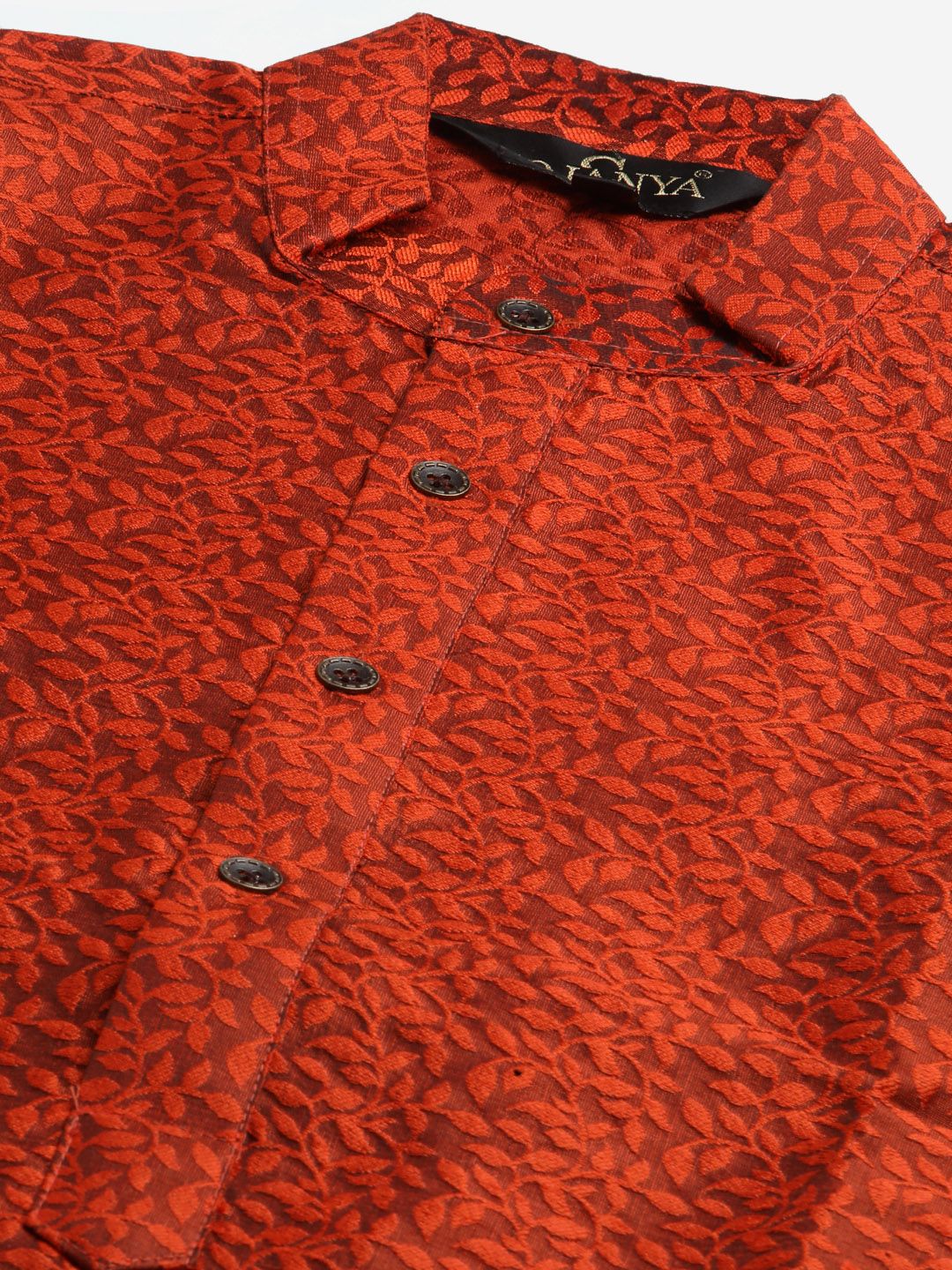 SOJANYA Men Orange & Yellow Ethnic Motifs Woven Design Kurta with Churidar & Nehru Jacket