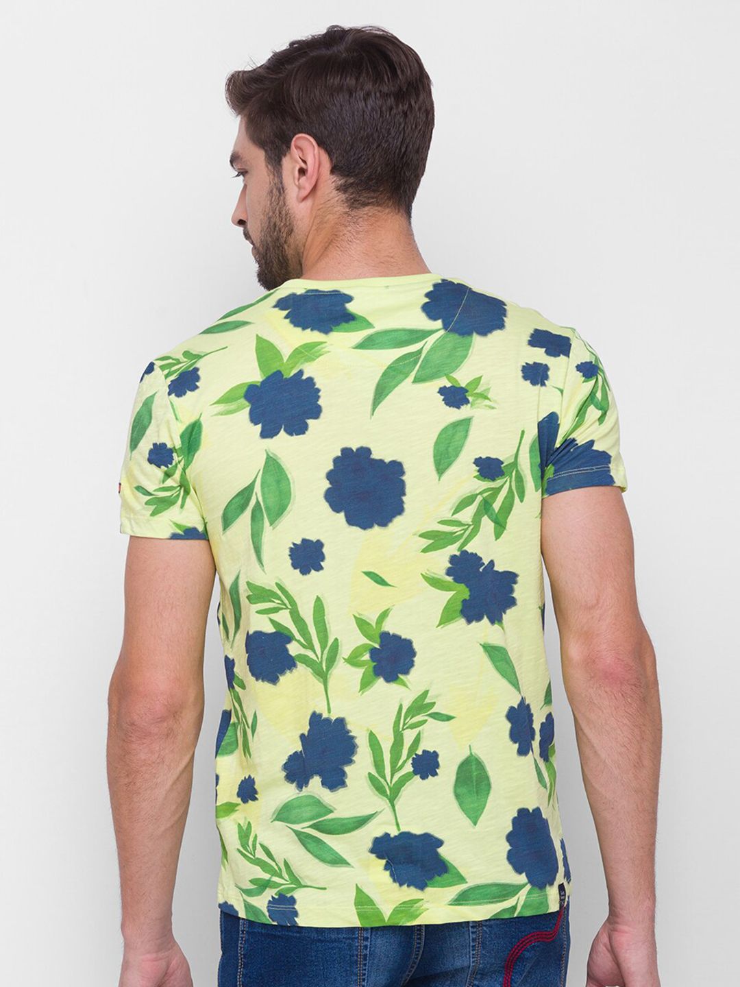 Being Human Men Yellow & Blue Floral Printed Pure Cotton T-shirt