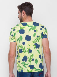 Being Human Men Yellow & Blue Floral Printed Pure Cotton T-shirt