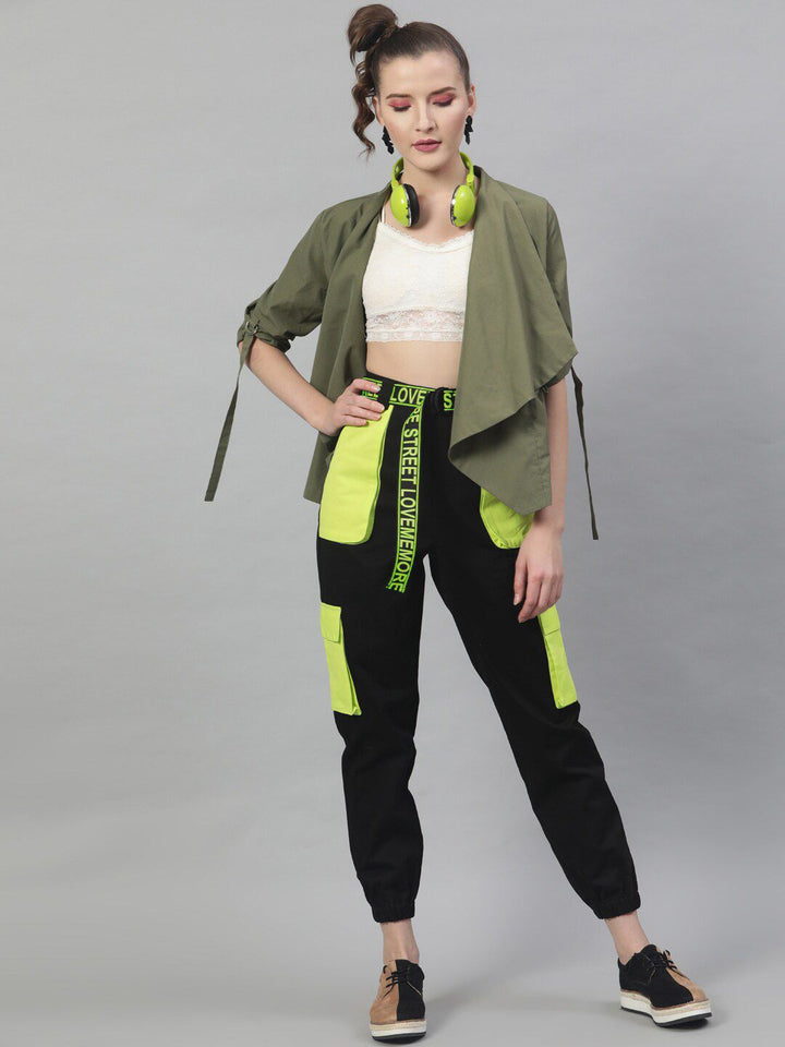 STREET 9 Women Black & Yellow Regular Fit Printed Joggers