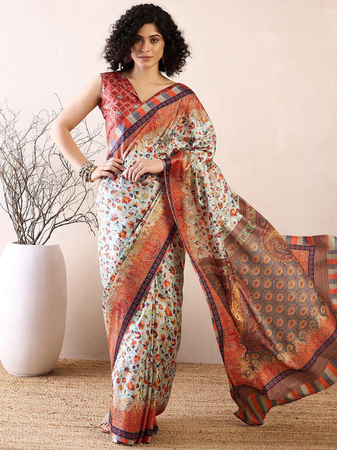 Saree mall Ethnic Motifs Printed Pochampally Ready to Wear Sarees
