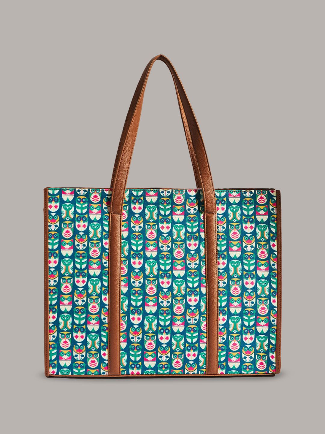TEAL BY CHUMBAK Owl March Printed Shopper Tote Bag