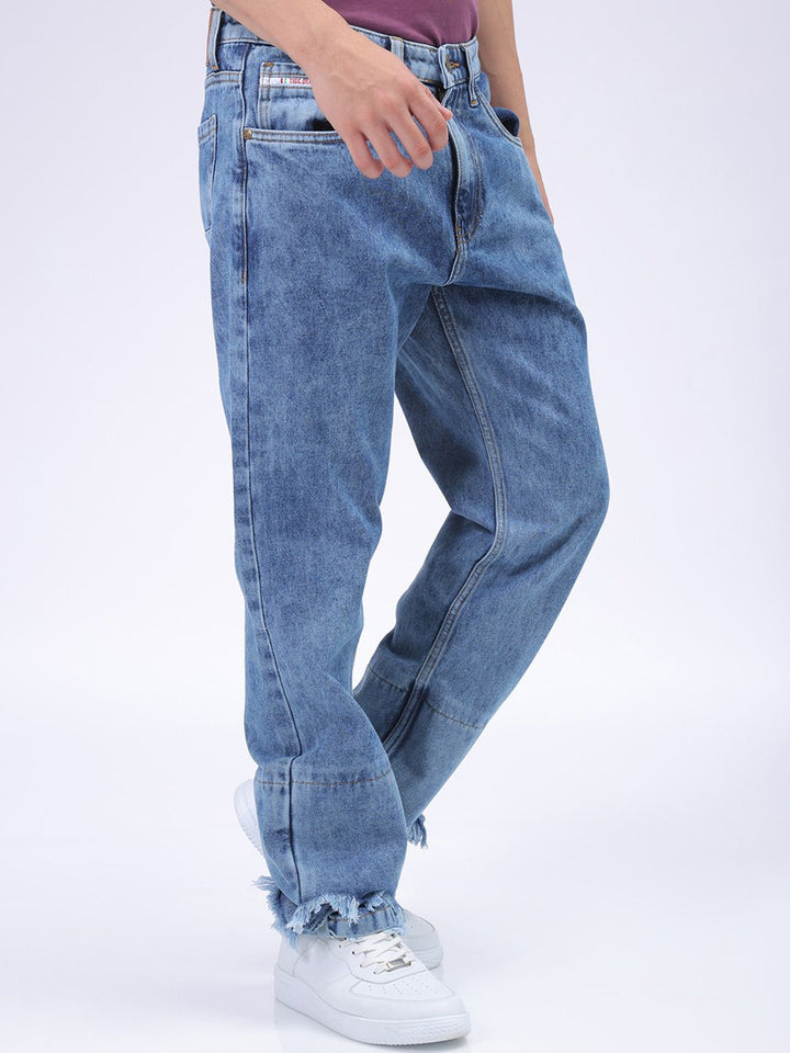The Indian Garage Co Men Straight Fit Mildly Distressed Heavy Fade Jeans