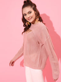 STREET 9 Women Peach-Coloured Cable Knit Longline Pullover